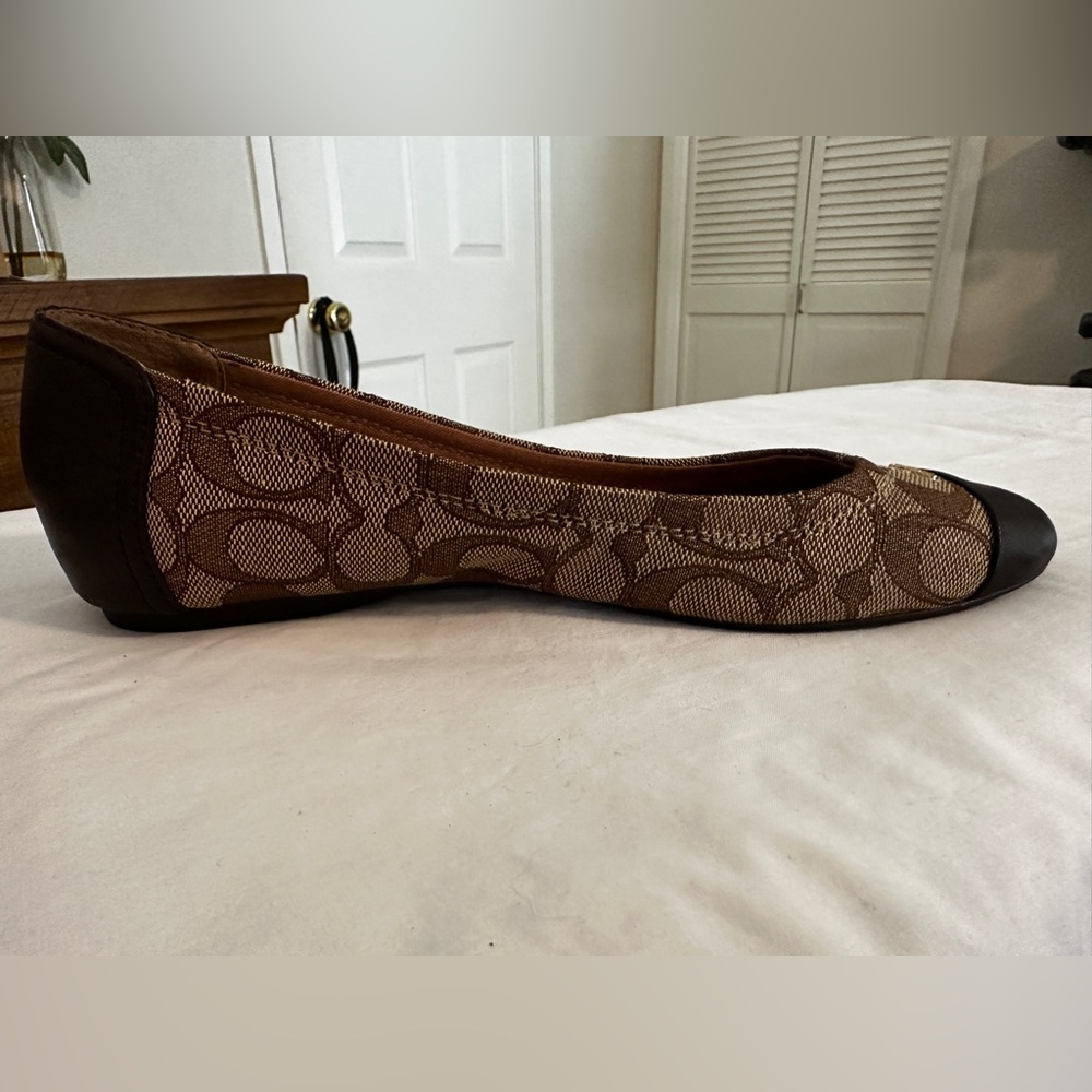Coach Brown Signature Canvas and Dark Brown Toe Cap Flats - Picture 7 of 8